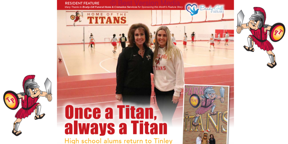 Photos by Scott Duff for Tinley Park Neighbors of Principal of Tinley Park High School  Dr. Theresa Nolan and Teacher Taylor Hudak pose in the school's field house
